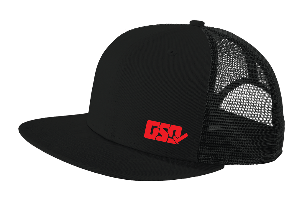 GSD LEFTY Mesh Snap Back Flat Brim Hat - Black / Red - "Double 3 Peat"