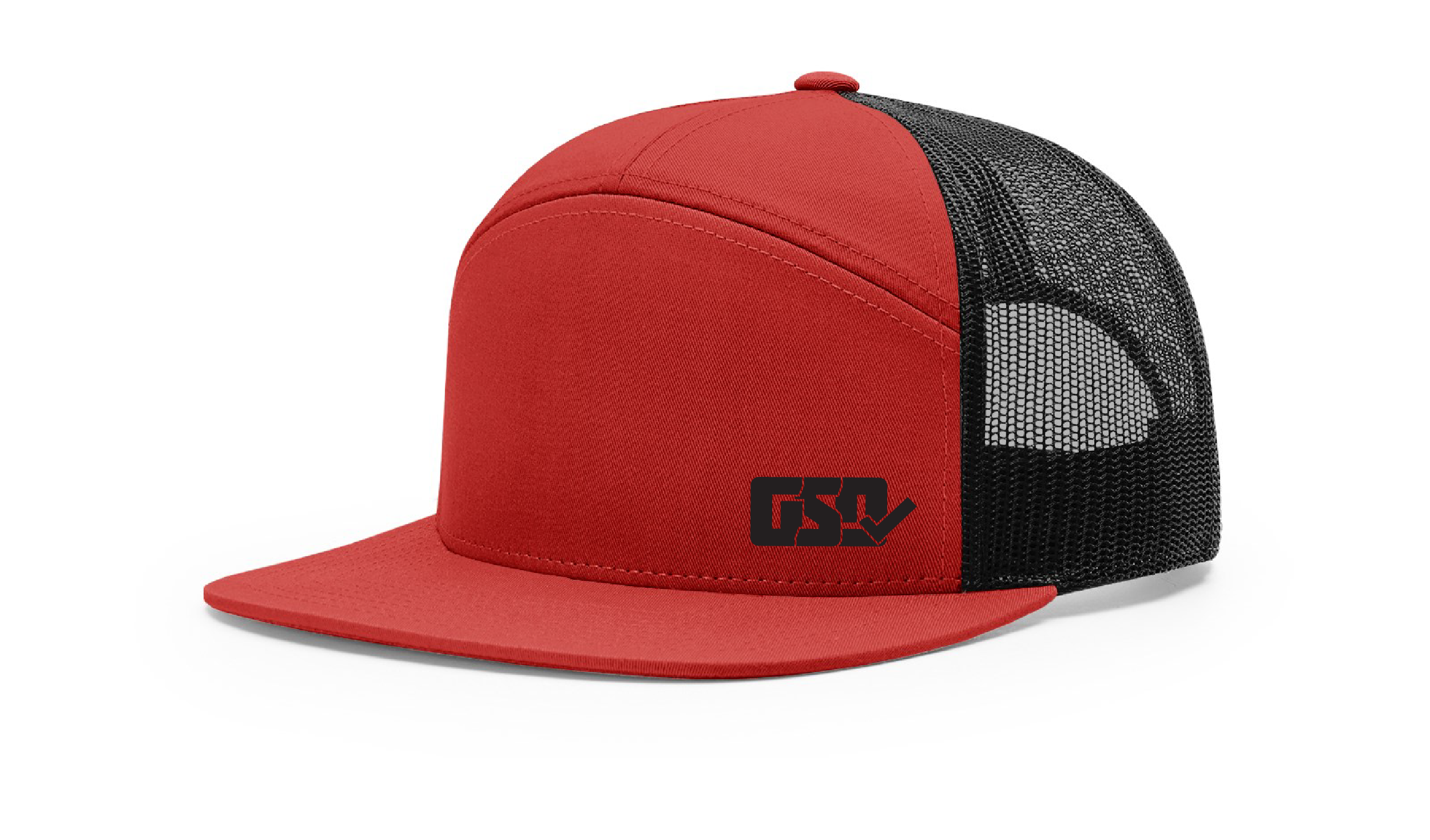 GSD LEFTY 7 Panel Snap Back Hat - Red / Black - "Dirty Bird"