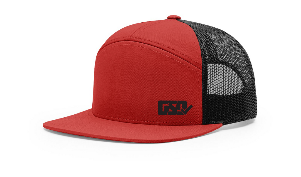 GSD LEFTY 7 Panel Snap Back Hat - Red / Black - "Dirty Bird"