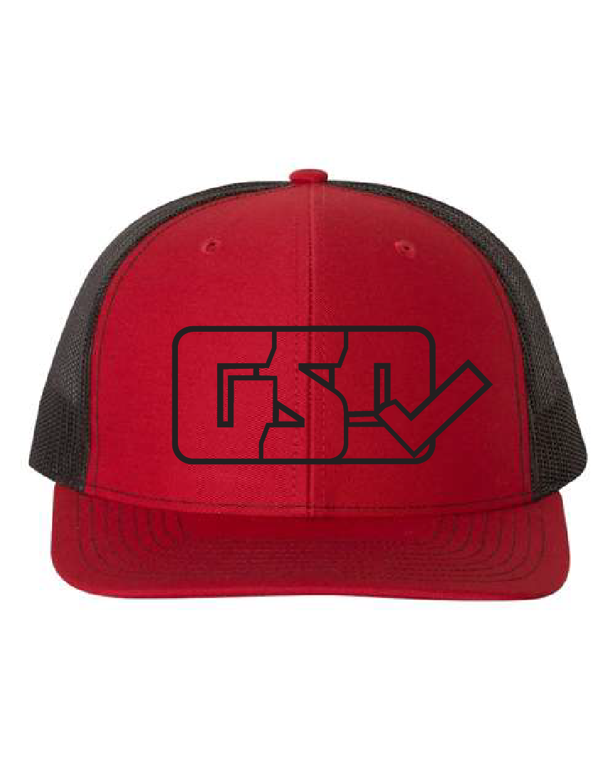 GSD OUTLINE Mesh Snap Back Hat - Red / Black - “Dirty Bird”