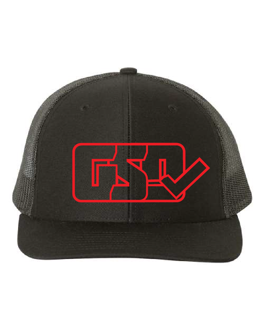GSD OUTLINE Mesh Snap Back Hat - Black / Red - "Double 3 Peat"