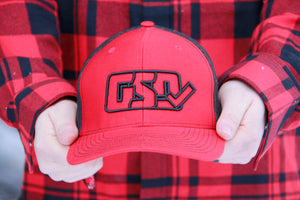 GSD OUTLINE Mesh Snap Back Hat - Red / Black - “Dirty Bird”