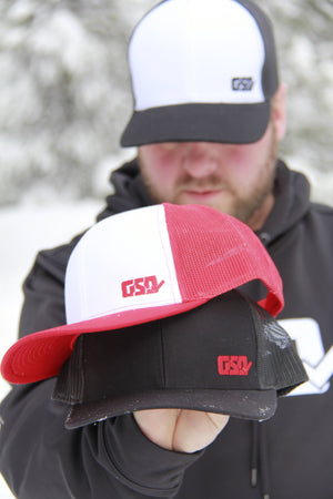 GSD SOLID LEFTY Mesh Snap Back Hat - Black / Red - “Double 3 Peat”