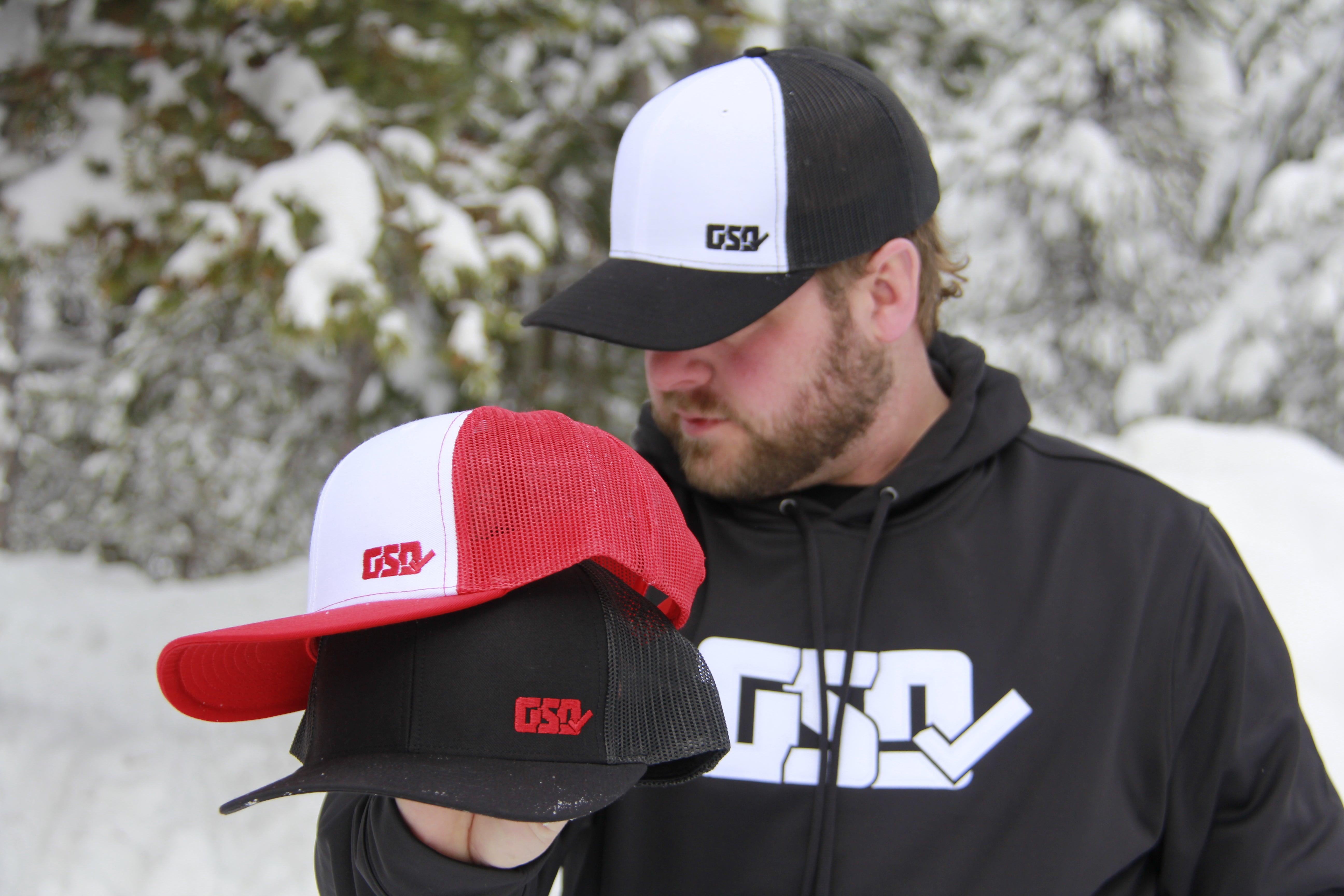 GSD SOLID LEFTY Mesh Snap Back Hat - Black / Red - “Double 3 Peat”