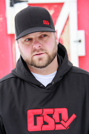 GSD SOLID LEFTY Mesh Snap Back Hat - Black / Red - “Double 3 Peat”