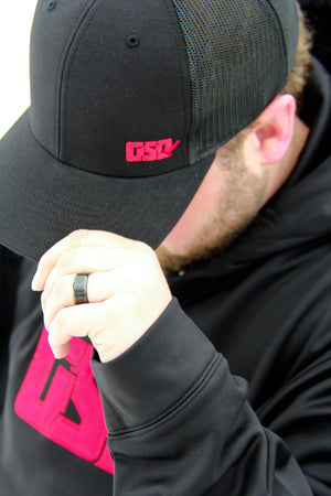 GSD SOLID LEFTY Mesh Snap Back Hat - Black / Red - “Double 3 Peat”