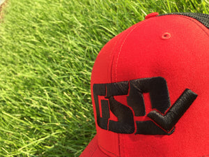 GSD CLASSIC Mesh Snap Back Hat - Red / Black - “Dirty Bird”