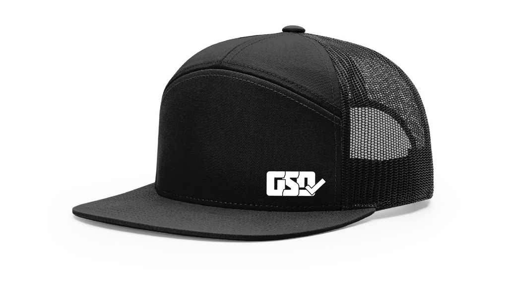 GSD LEFTY 7 Panel Snap Back Hat - Black / White - "Mike Jack"