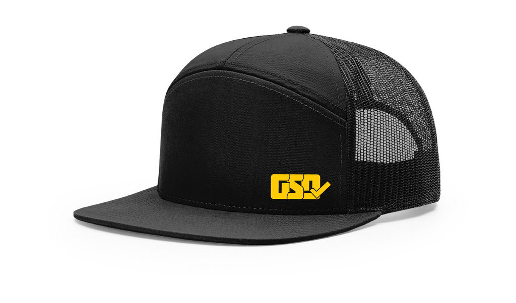GSD LEFTY 7 Panel Snap Back Hat - Black / Yellow - "Wiz"