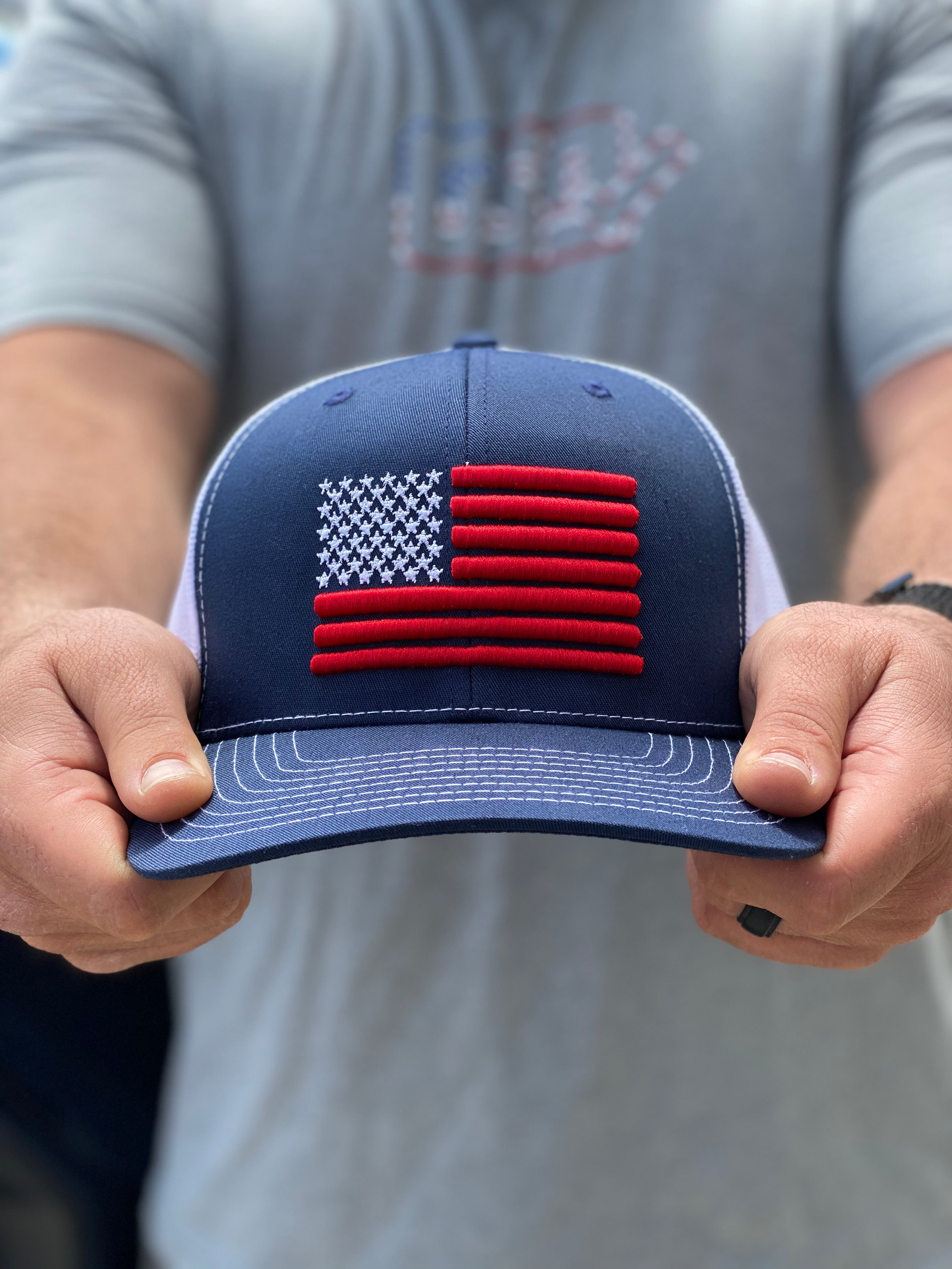 American Flag Mesh Snap Back Hat Navy White – GSD Gear